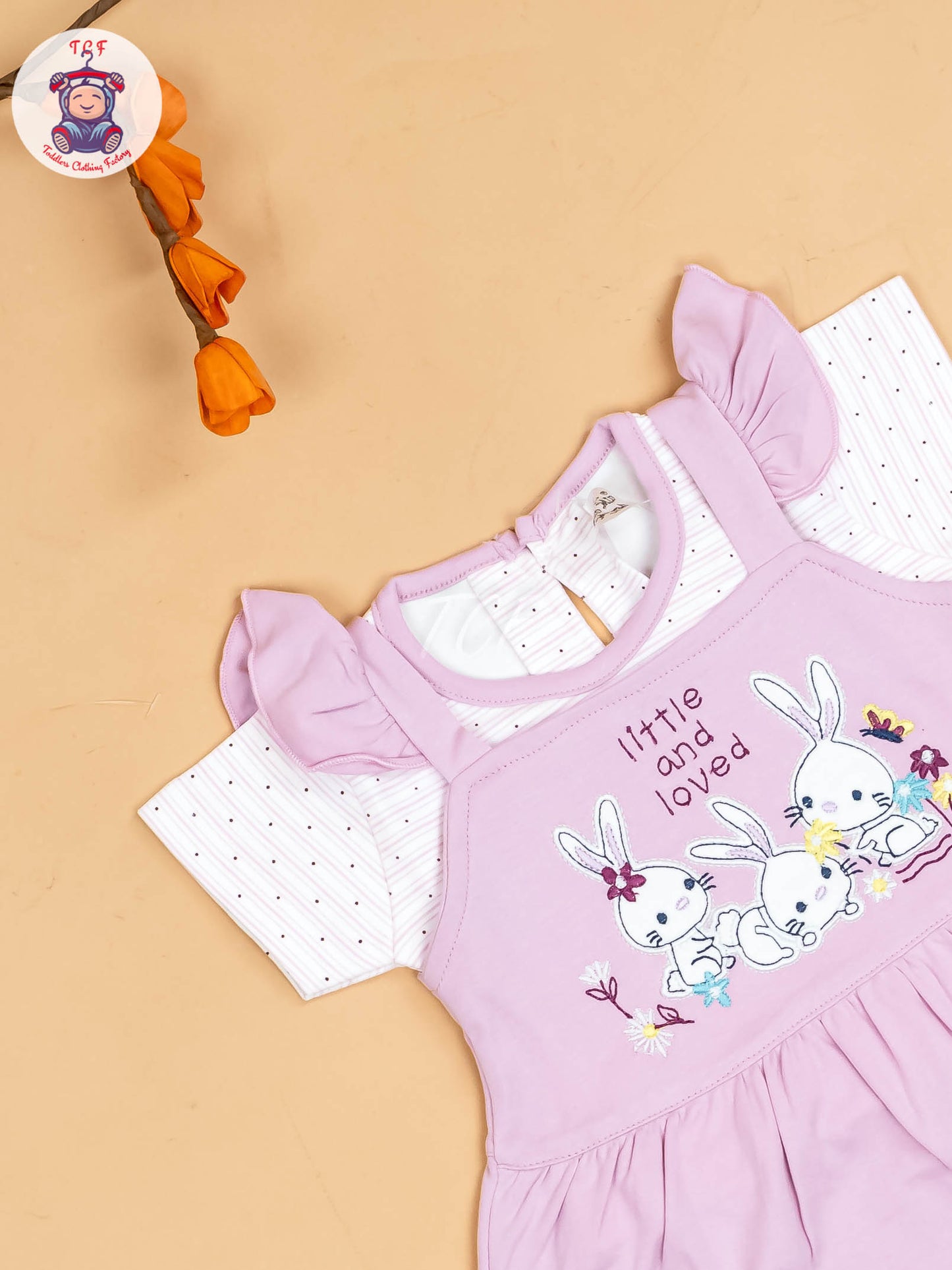 Purple & Half White - Girls Printed Casual Frocks