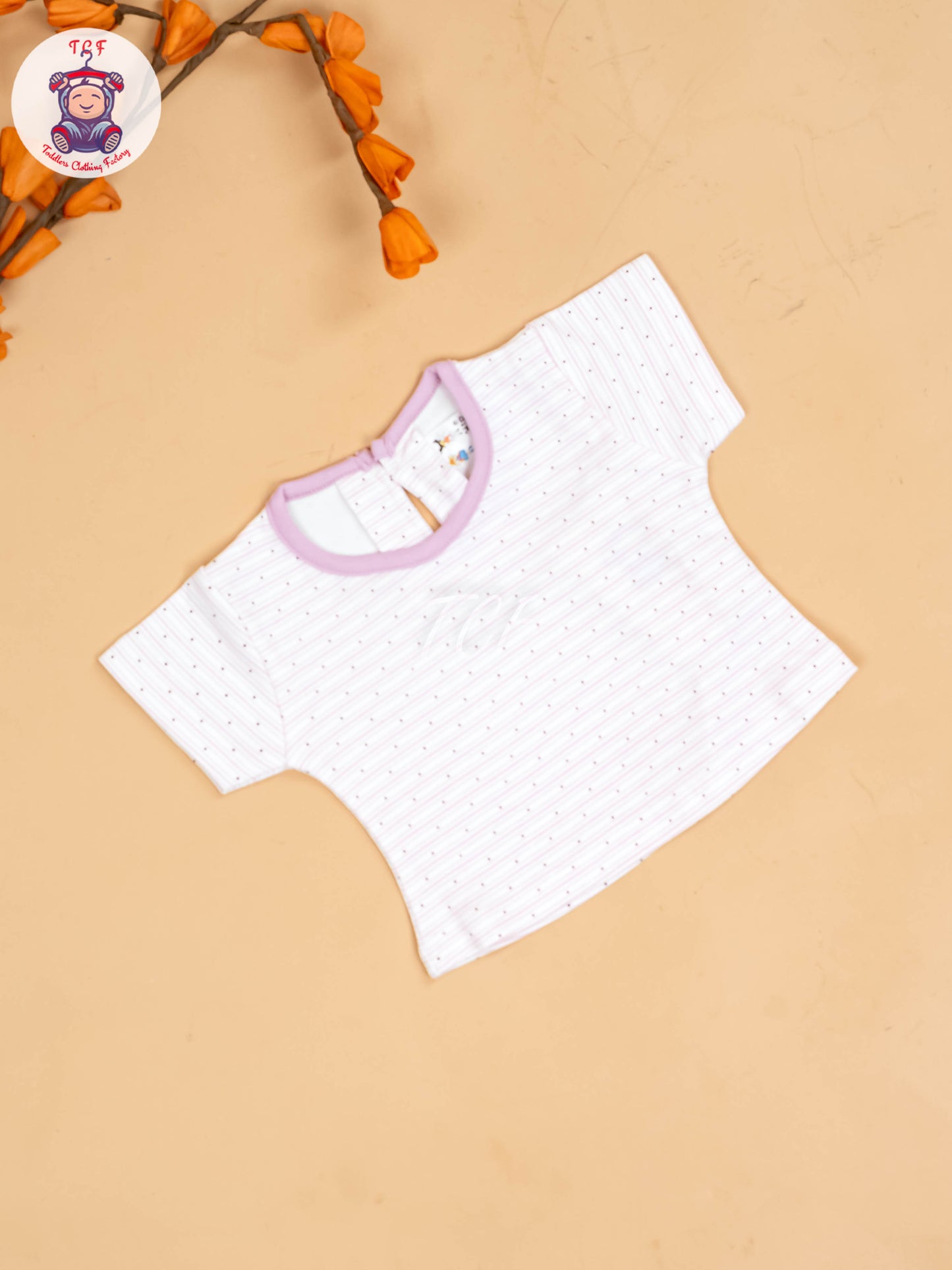 Purple & Half White - Girls Printed Casual Frocks