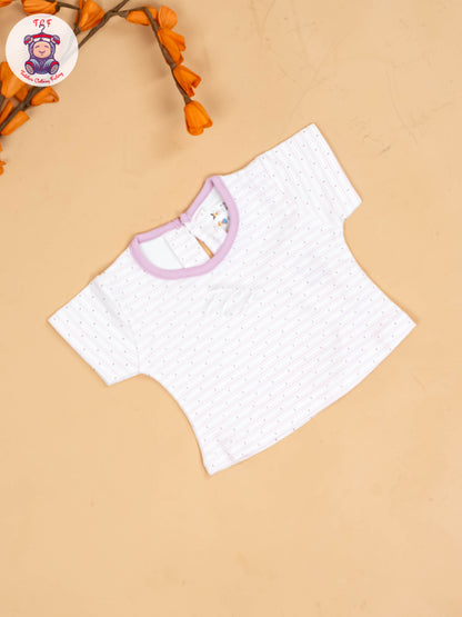 Purple & Half White - Girls Printed Casual Frocks