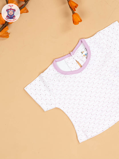 Purple & Half White - Girls Printed Casual Frocks