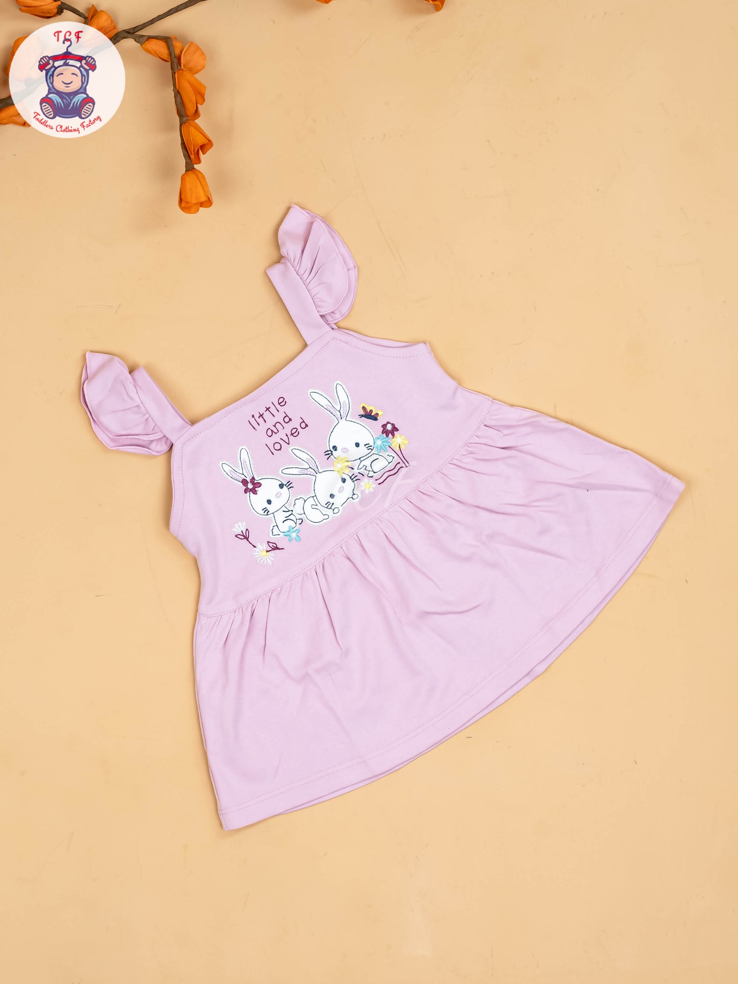 Purple & Half White - Girls Printed Casual Frocks