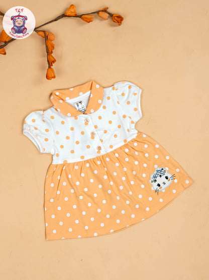 Orange & Half White - Girls Printed Casual Frocks