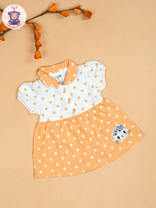 Orange & Half White - Girls Printed Ethnic Frocks