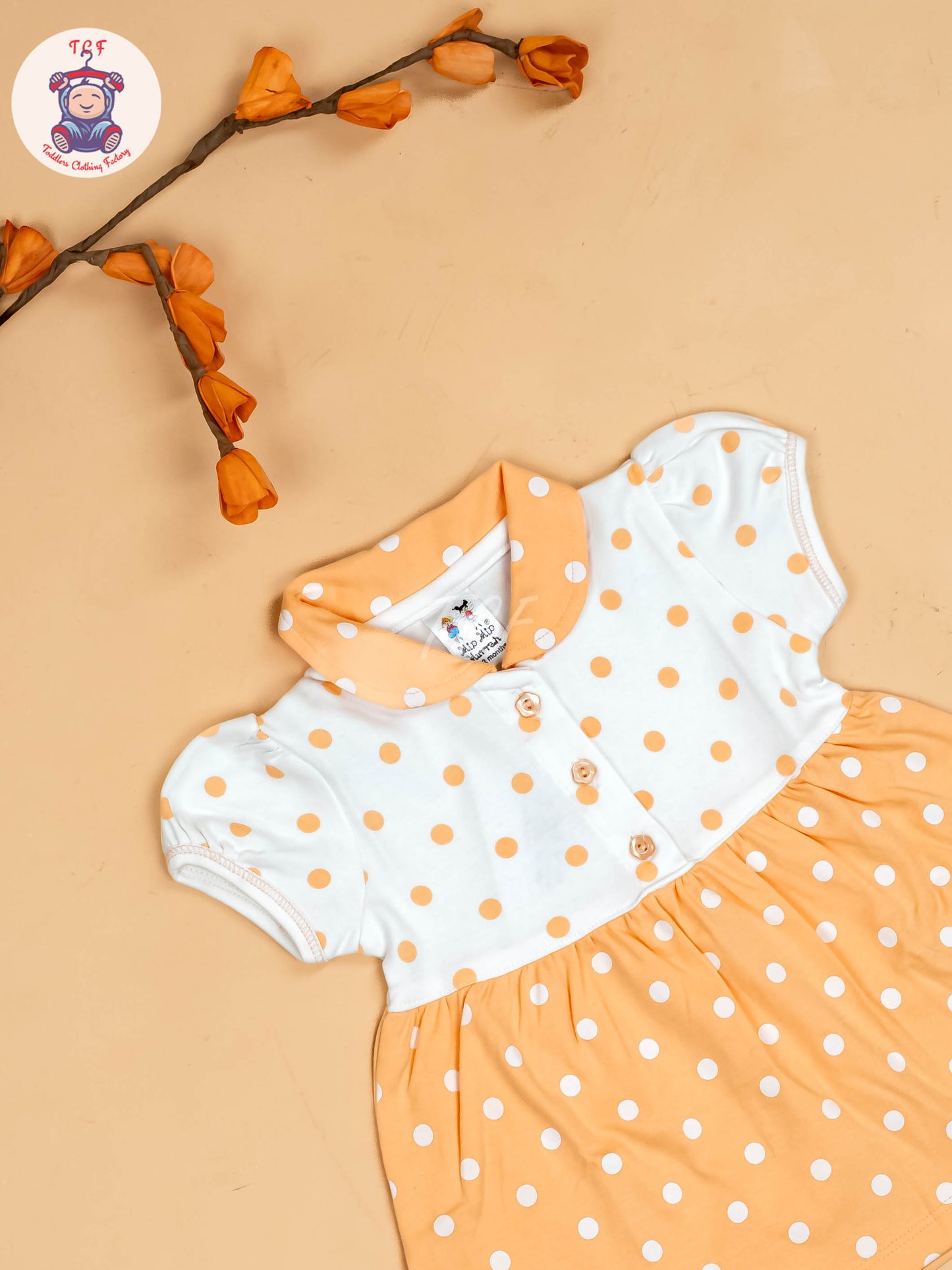 Orange & Half White - Girls Printed Casual Frocks