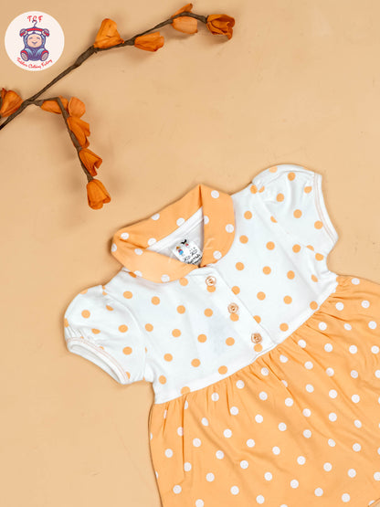 Orange & Half White - Girls Printed Casual Frocks