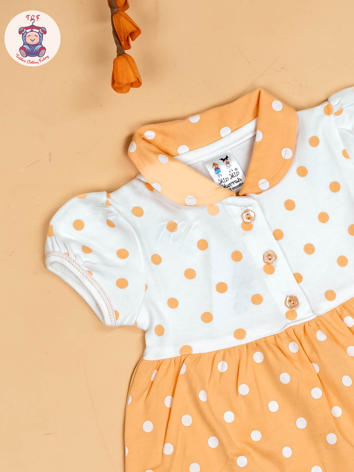 Orange & Half White - Girls Printed Casual Frocks