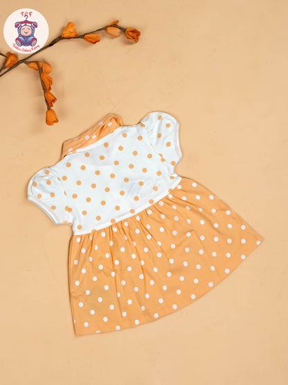 Orange & Half White - Girls Printed Casual Frocks