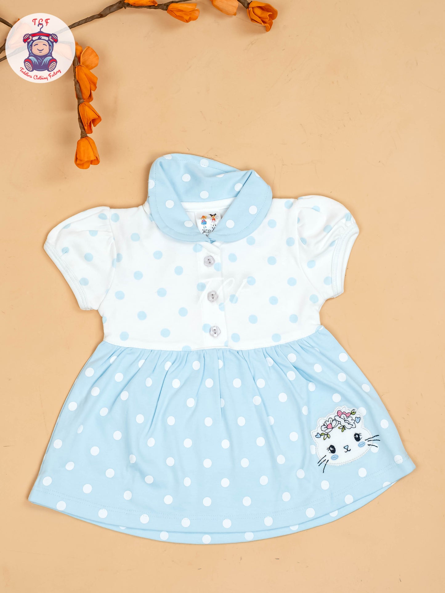 Sky Blue & Half White - Girls Printed Ethnic Frocks