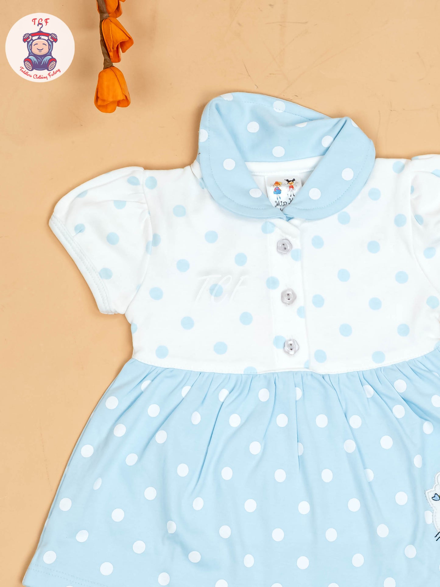 Sky Blue & Half White - Girls Printed Ethnic Frocks