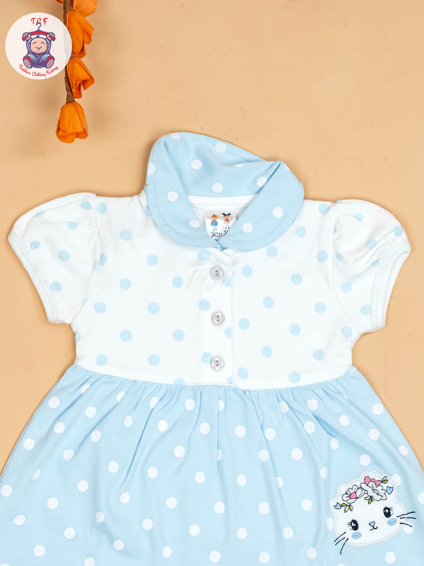 Sky Blue & Half White - Girls Printed Ethnic Frocks