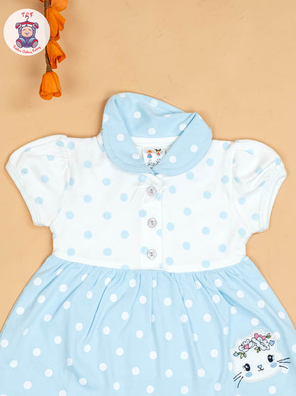 Sky Blue & Half White - Girls Printed Ethnic Frocks