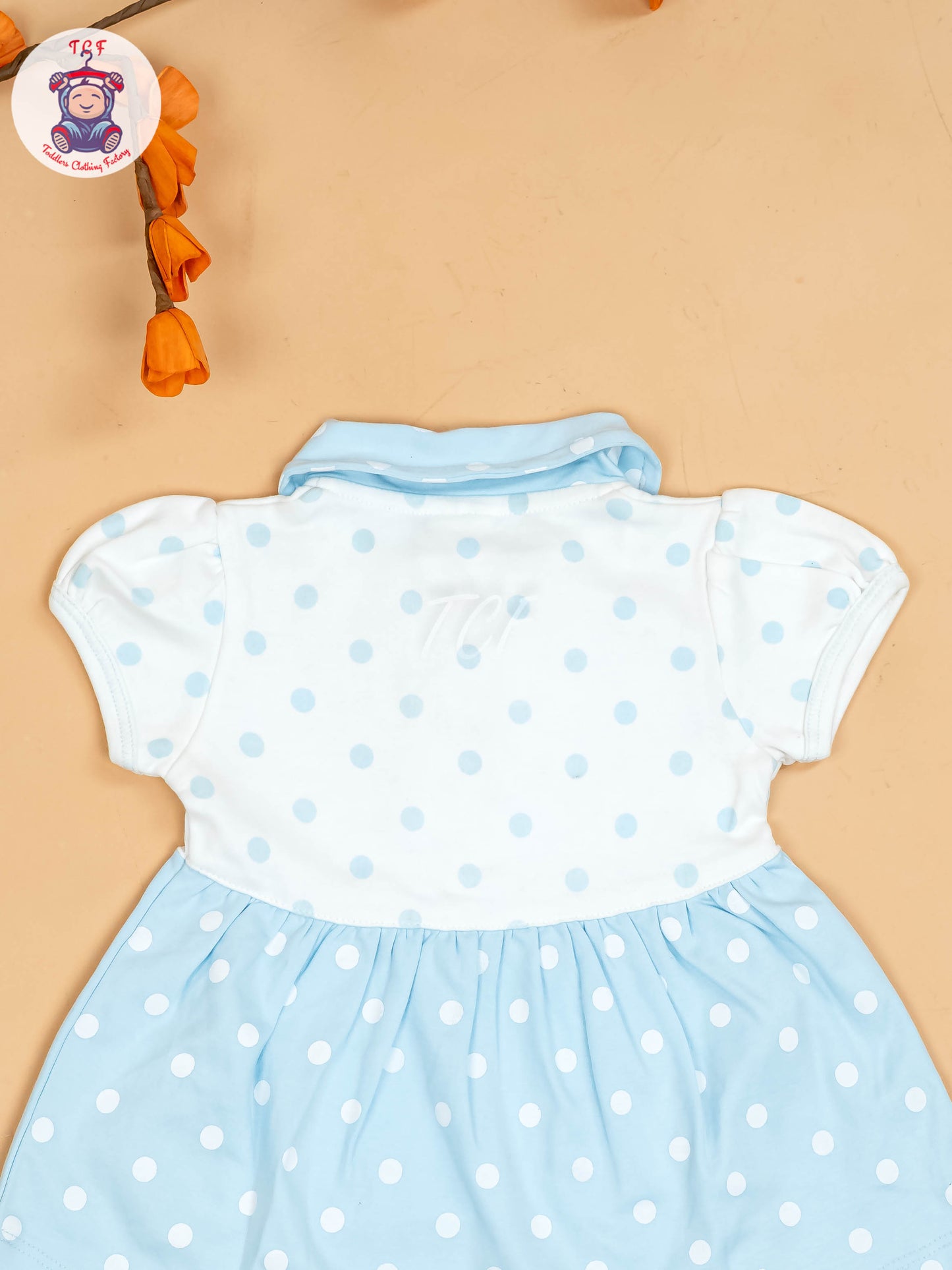 Sky Blue & Half White - Girls Printed Ethnic Frocks