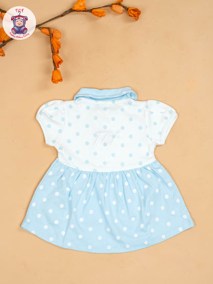 Sky Blue & Half White - Girls Printed Ethnic Frocks