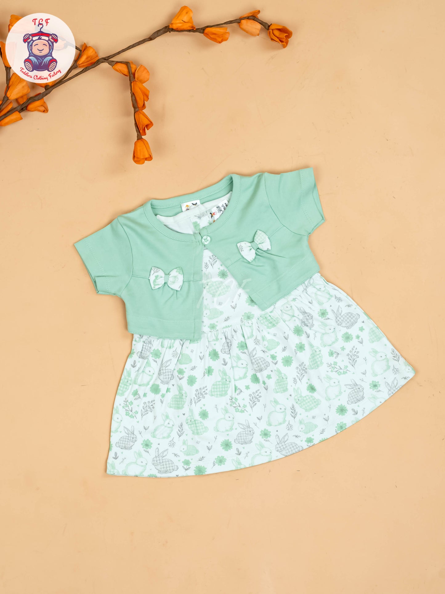 Light Green & Half White - Girls Printed Ethnic Frocks