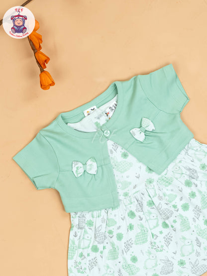 Light Green & Half White - Girls Printed Ethnic Frocks