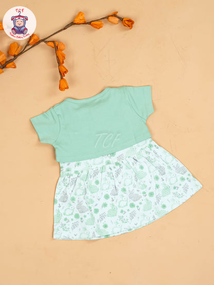 Light Green & Half White - Girls Printed Ethnic Frocks