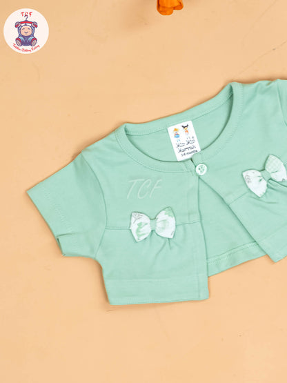 Light Green & Half White - Girls Printed Ethnic Frocks