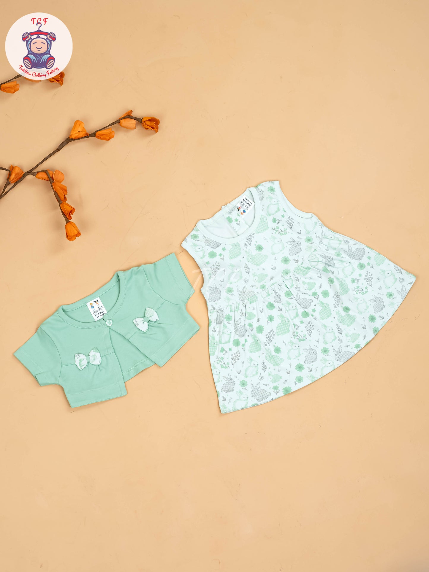 Light Green & Half White - Girls Printed Ethnic Frocks