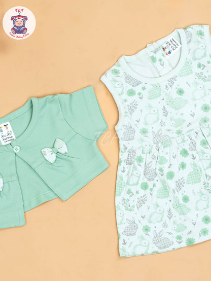 Light Green & Half White - Girls Printed Ethnic Frocks