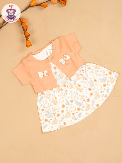 Peach & Half White - Girls Printed Ethnic Frocks