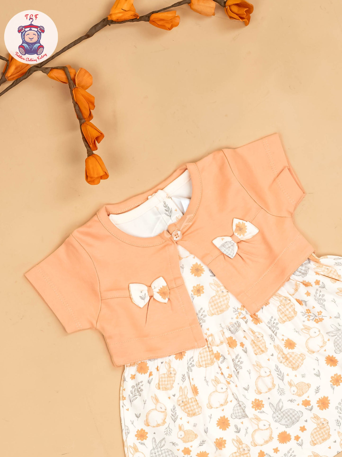 Peach & Half White - Girls Printed Ethnic Frocks