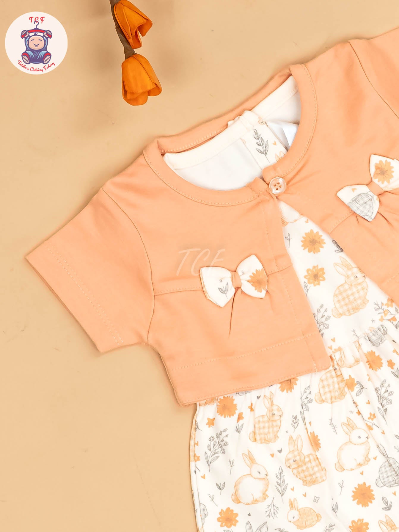 Peach & Half White - Girls Printed Ethnic Frocks