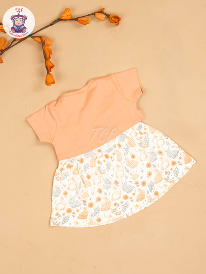 Peach & Half White - Girls Printed Ethnic Frocks