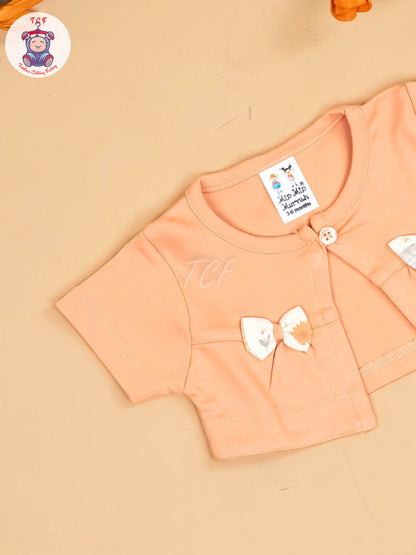 Peach & Half White - Girls Printed Ethnic Frocks