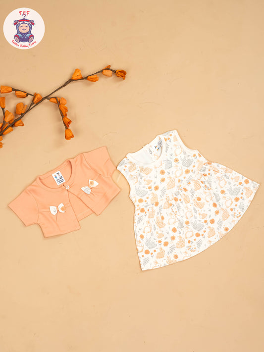 Peach & Half White - Girls Printed Ethnic Frocks