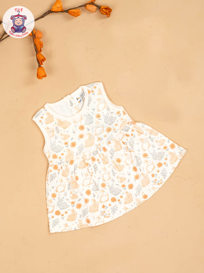 Peach & Half White - Girls Printed Ethnic Frocks
