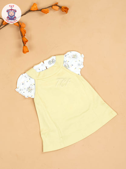 Yellow & Half White - Girls Printed Ethnic Frocks