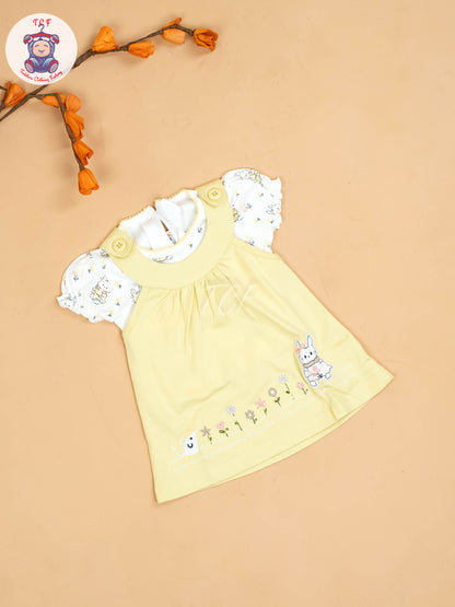 Yellow & Half White - Girls Printed Ethnic Frocks