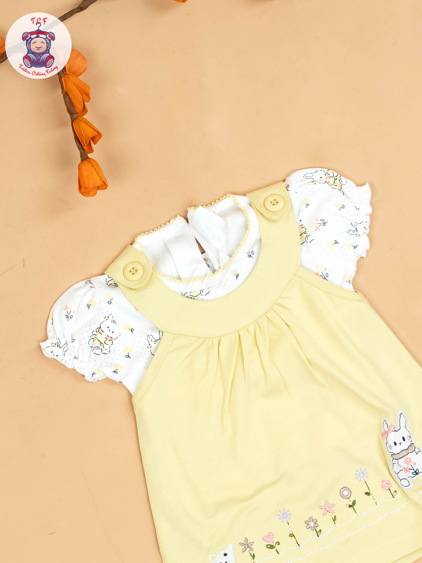 Yellow & Half White - Girls Printed Ethnic Frocks