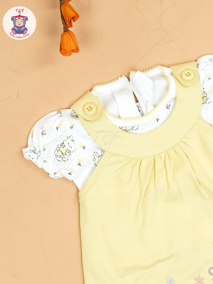 Yellow & Half White - Girls Printed Ethnic Frocks