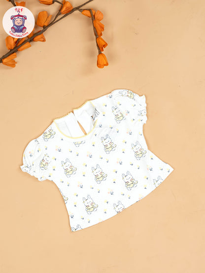 Yellow & Half White - Girls Printed Ethnic Frocks