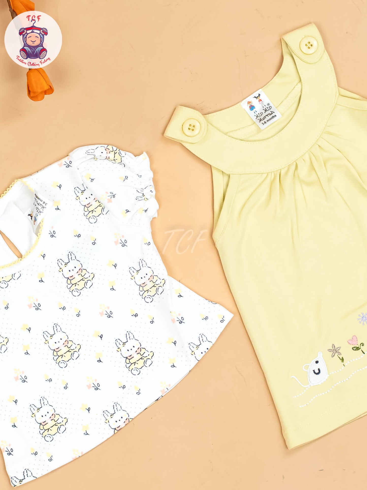 Yellow & Half White - Girls Printed Ethnic Frocks