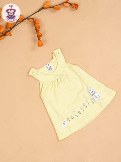 Yellow & Half White - Girls Printed Ethnic Frocks