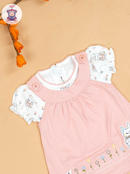 Onion Pink & Half White - Girls Printed Ethnic Frocks