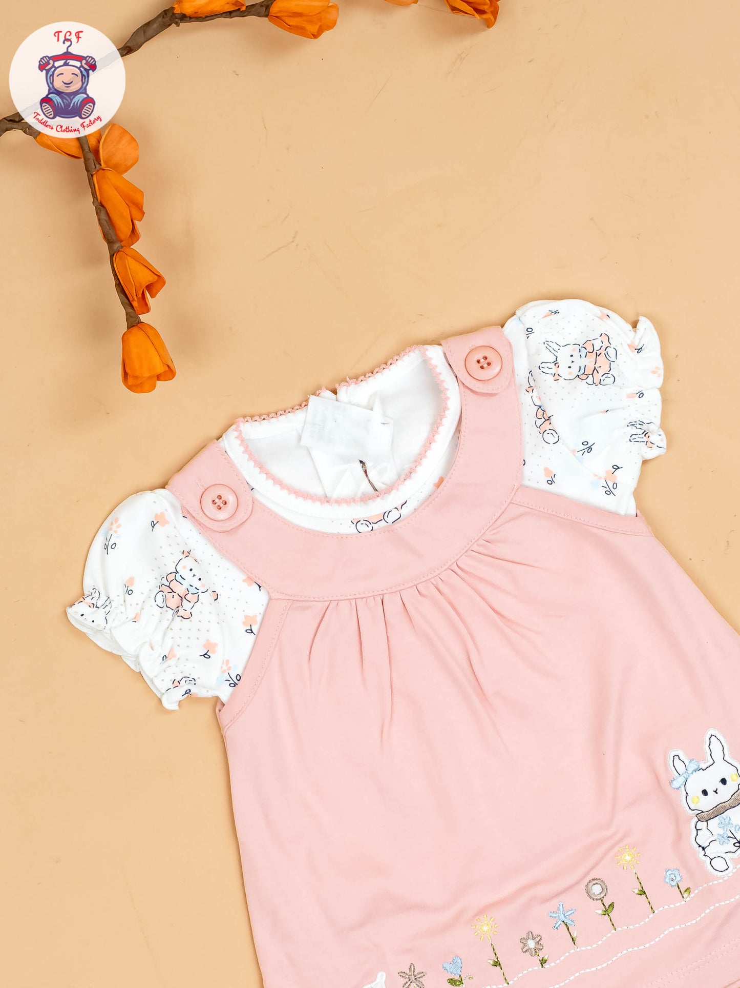 Onion Pink & Half White - Girls Printed Ethnic Frocks