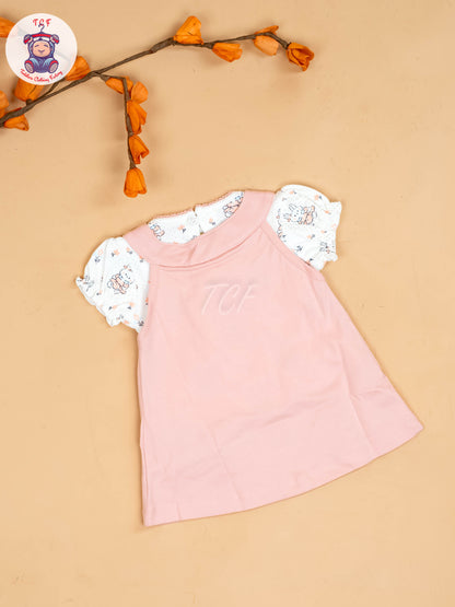 Onion Pink & Half White - Girls Printed Ethnic Frocks