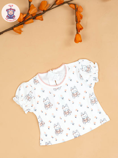 Onion Pink & Half White - Girls Printed Ethnic Frocks