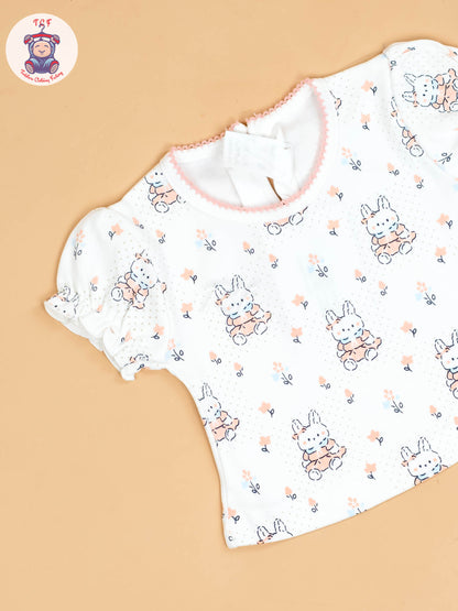 Onion Pink & Half White - Girls Printed Ethnic Frocks