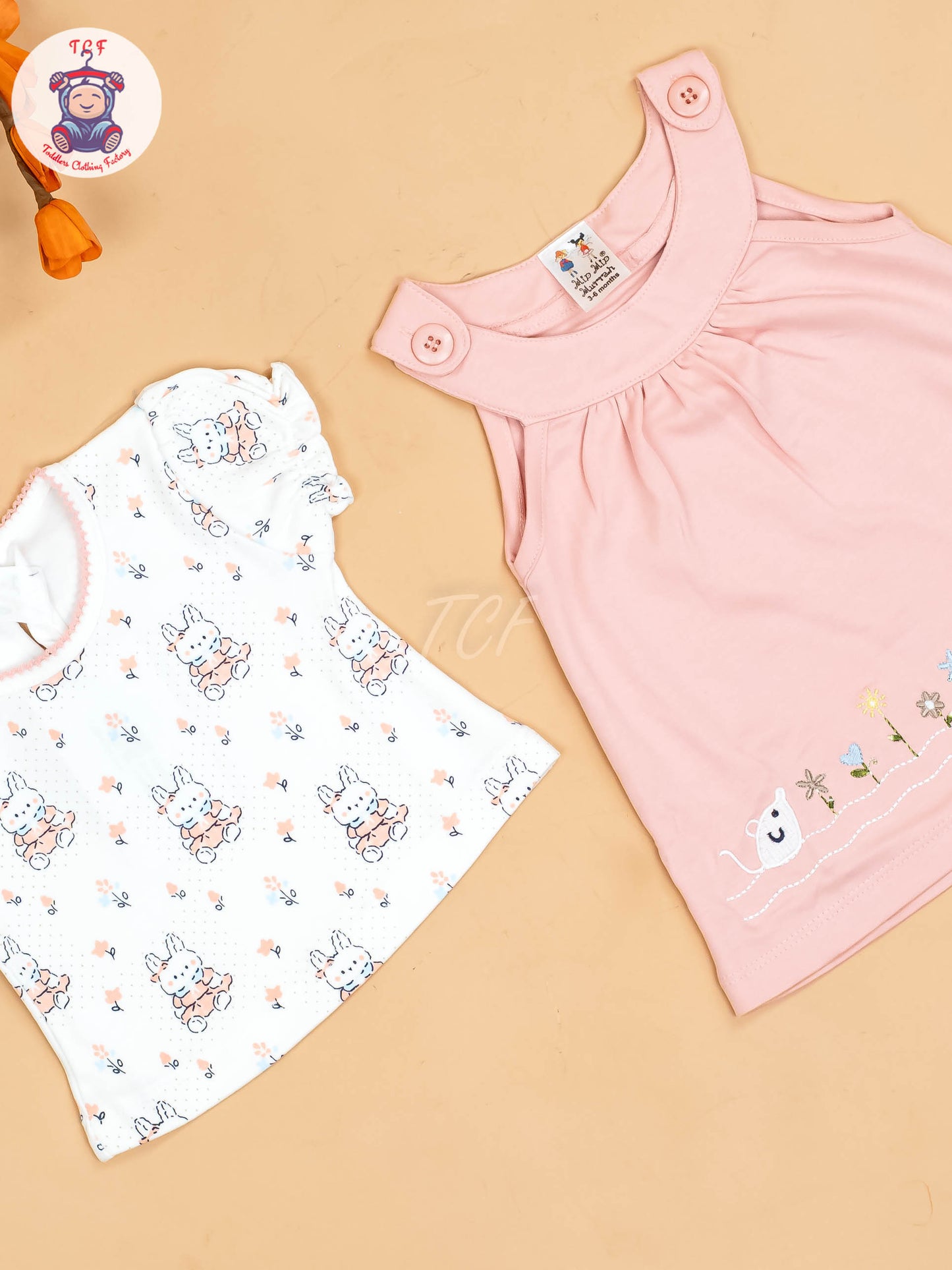 Onion Pink & Half White - Girls Printed Ethnic Frocks