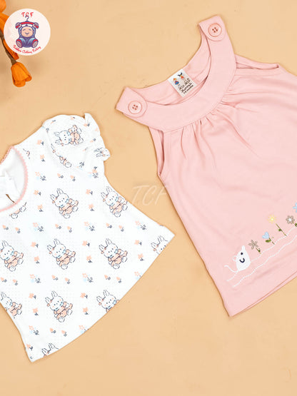 Onion Pink & Half White - Girls Printed Ethnic Frocks