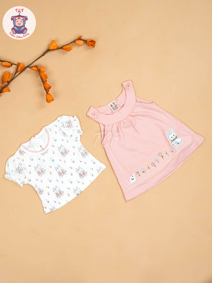 Onion Pink & Half White - Girls Printed Ethnic Frocks