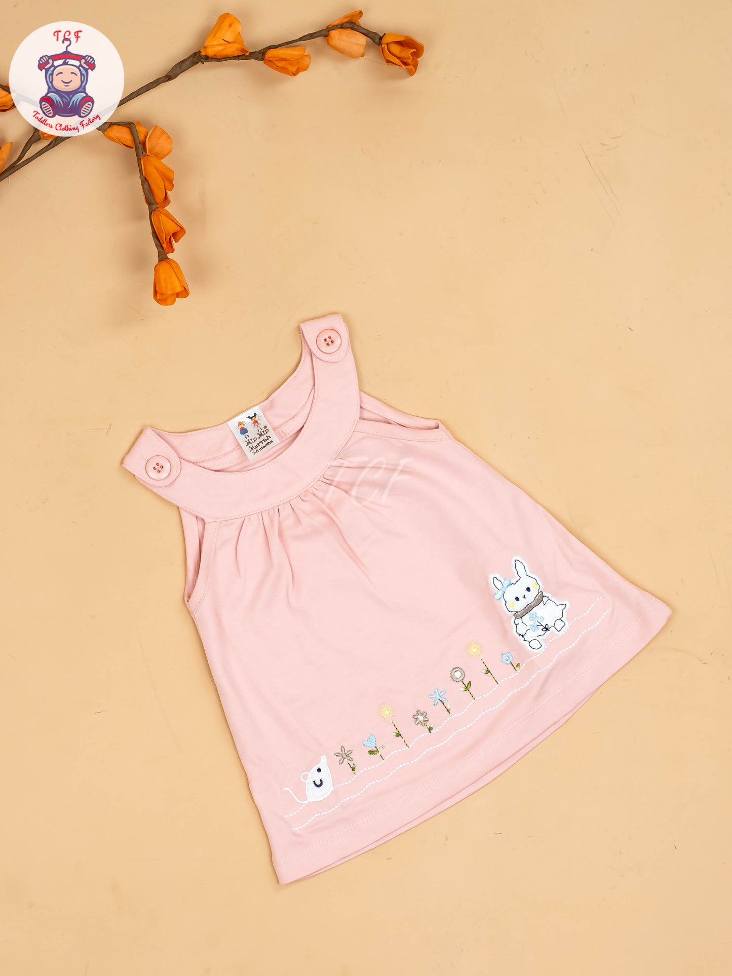 Onion Pink & Half White - Girls Printed Ethnic Frocks