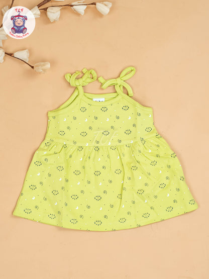 Green -Girls Printed Ethnic Knot Frocks