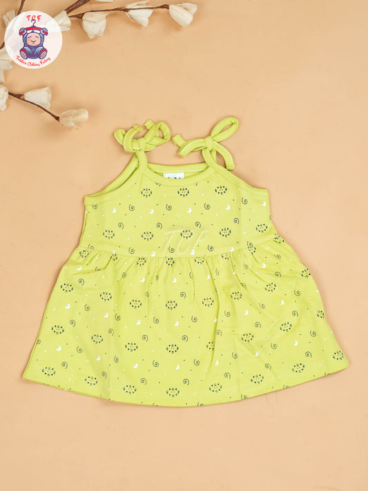 Green -Girls Printed Ethnic Knot Frocks