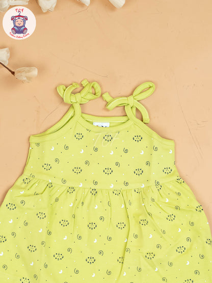 Green -Girls Printed Ethnic Knot Frocks