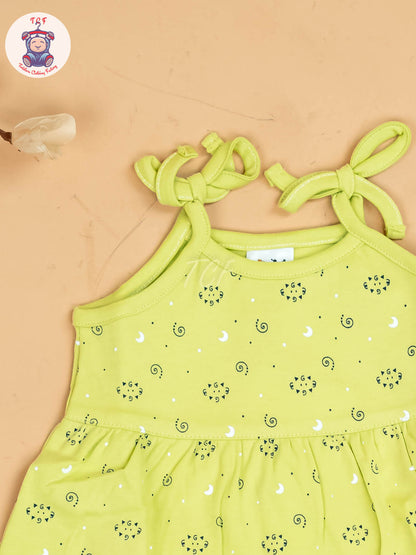 Green -Girls Printed Ethnic Knot Frocks